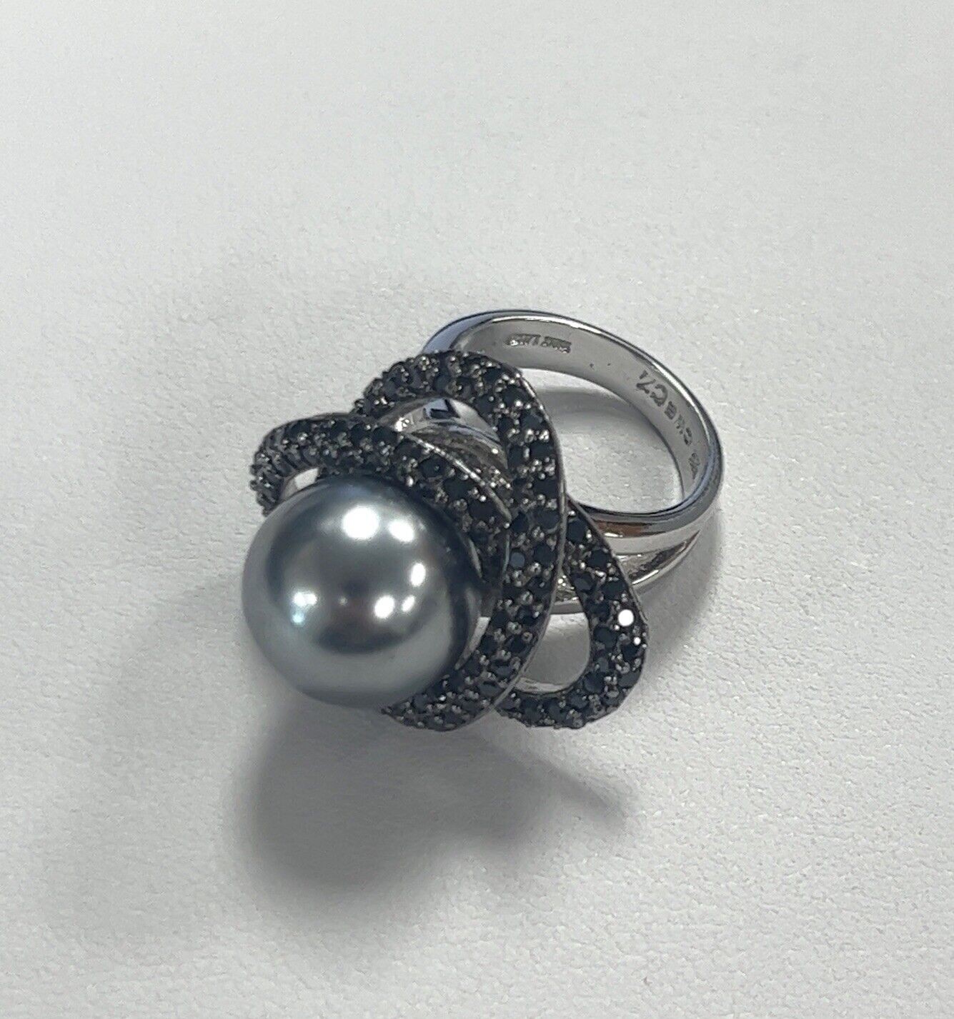 CWE Charles Winston .925 Sterling Silver Cubic Zirconia Pearl Ring Size: 6