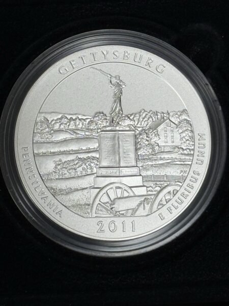 2011 Gettysburg National Park ATB 5 oz .999 Silver Coin in Capsule w/ Box & CoA