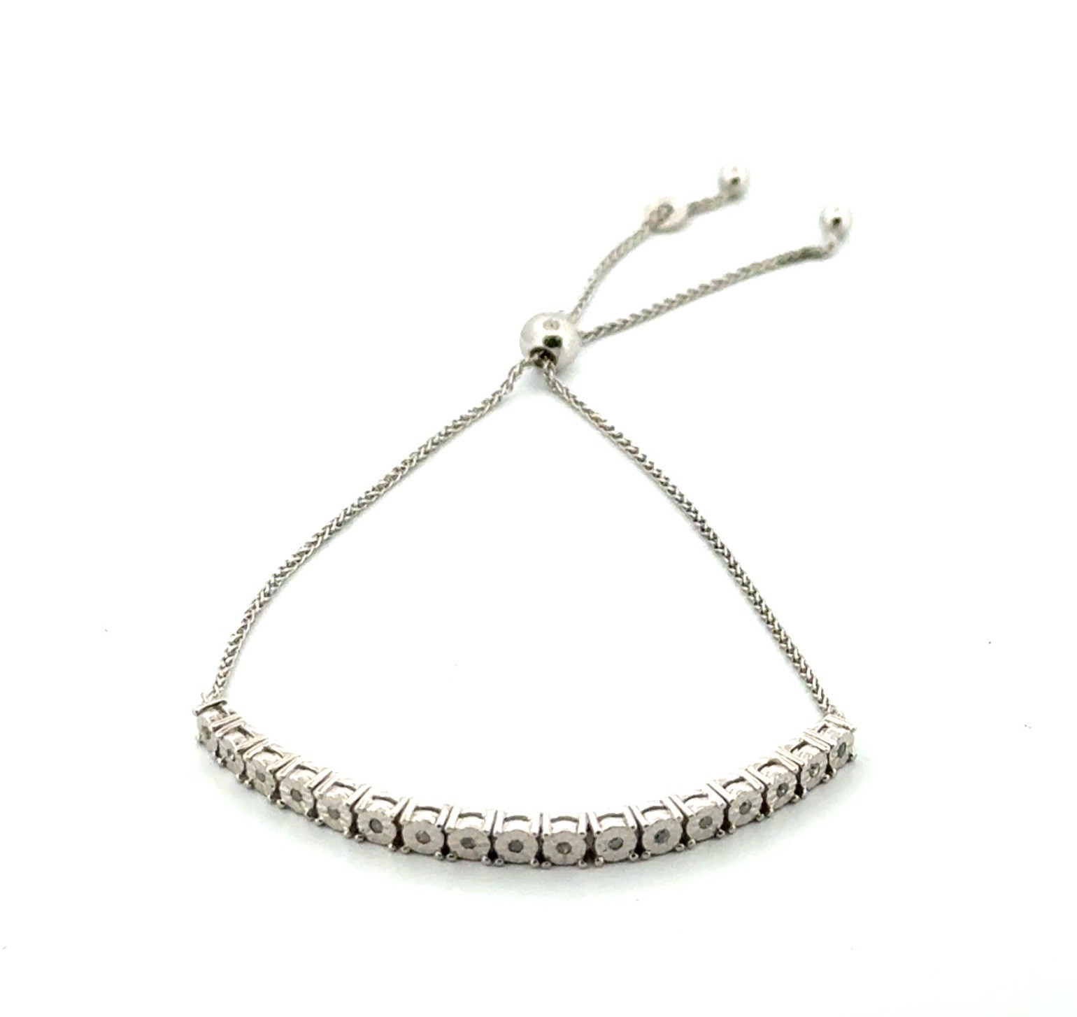 Max 8.5” Adjustable Italy 925 Sterling Silver Diamond Tassel Bolo Bracelet 3.3g