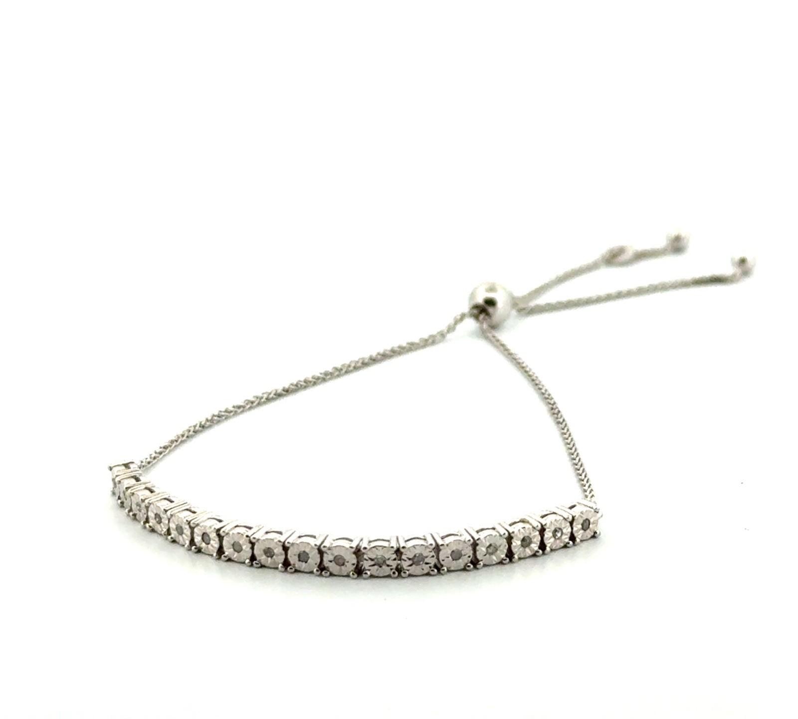 Max 8.5” Adjustable Italy 925 Sterling Silver Diamond Tassel Bolo Bracelet 3.3g - Image 2