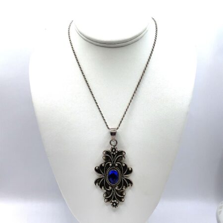 Sterling Silver and Mystic Topaz Oxidized Silver Pendant Necklace - 16 Inch