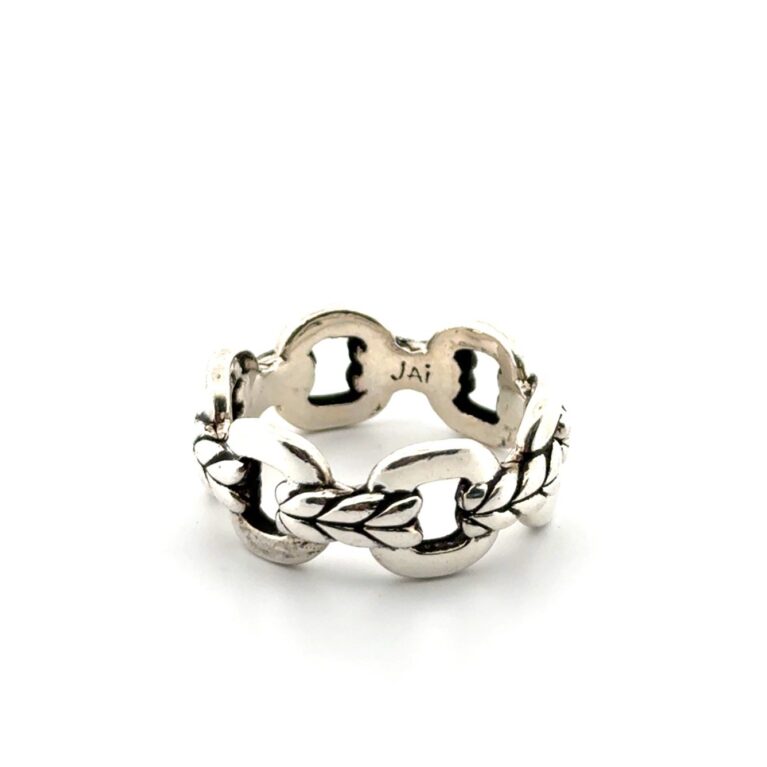 Size: 10 JAI Thailand 925 Sterling Silver Interlocking Box Chain Link Ring 8.6g