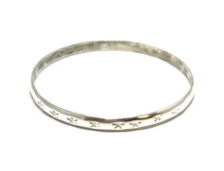 8” x 5.5mm Mexico 925 Sterling Silver Star Pattern Bangle Bracelet 13.4g