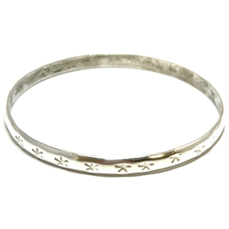 8” x 5.5mm Mexico 925 Sterling Silver Star Pattern Bangle Bracelet 13.4g