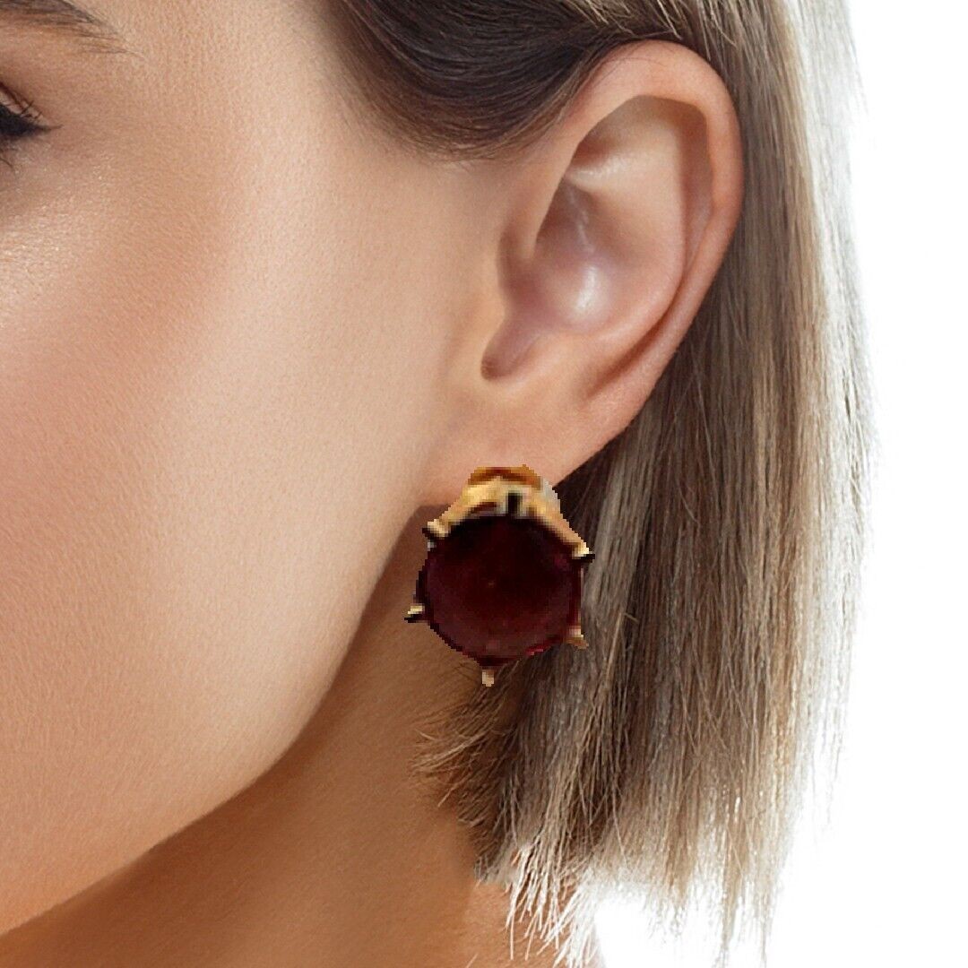14K Yellow Gold Red Garnet Stud Earrings 0.7 Grams - Image 2