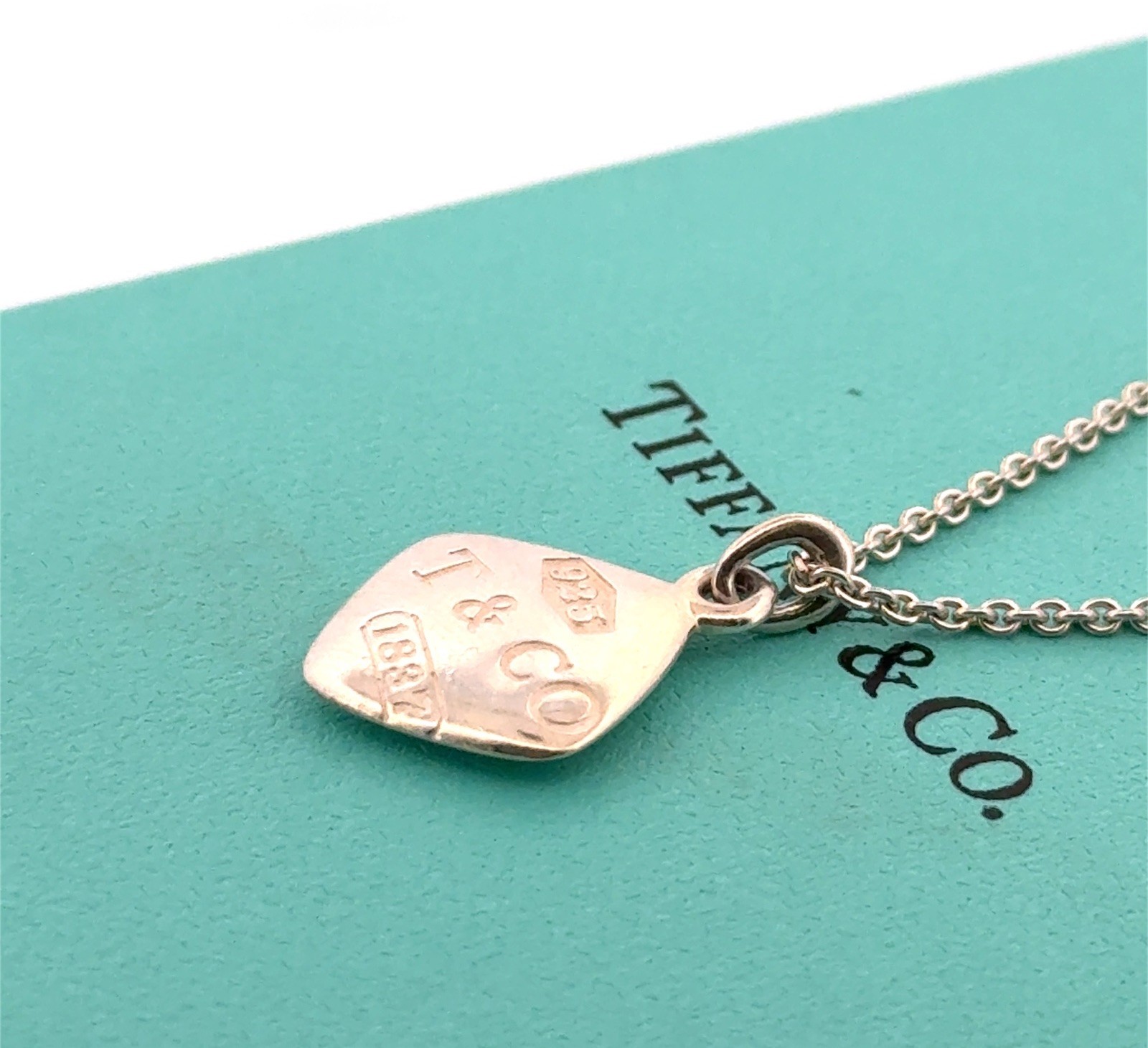 16” Tiffany & Co. 925 Sterling Silver Cushion Square Montage Pendant Necklace - Image 3