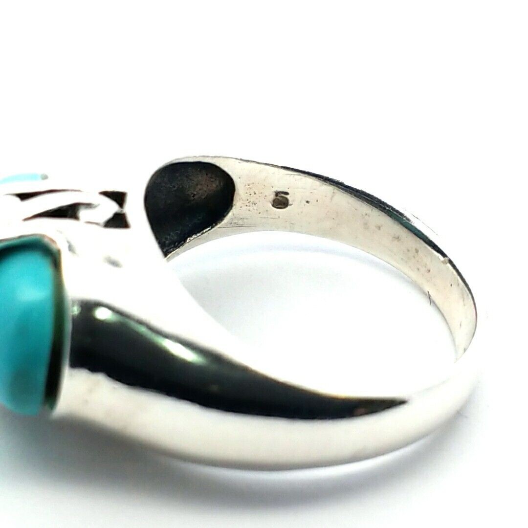 Vintage Designer P.D 925 Sterling Silver And Turquoise Ring 3.9 Grams Size 4.75 - Image 6