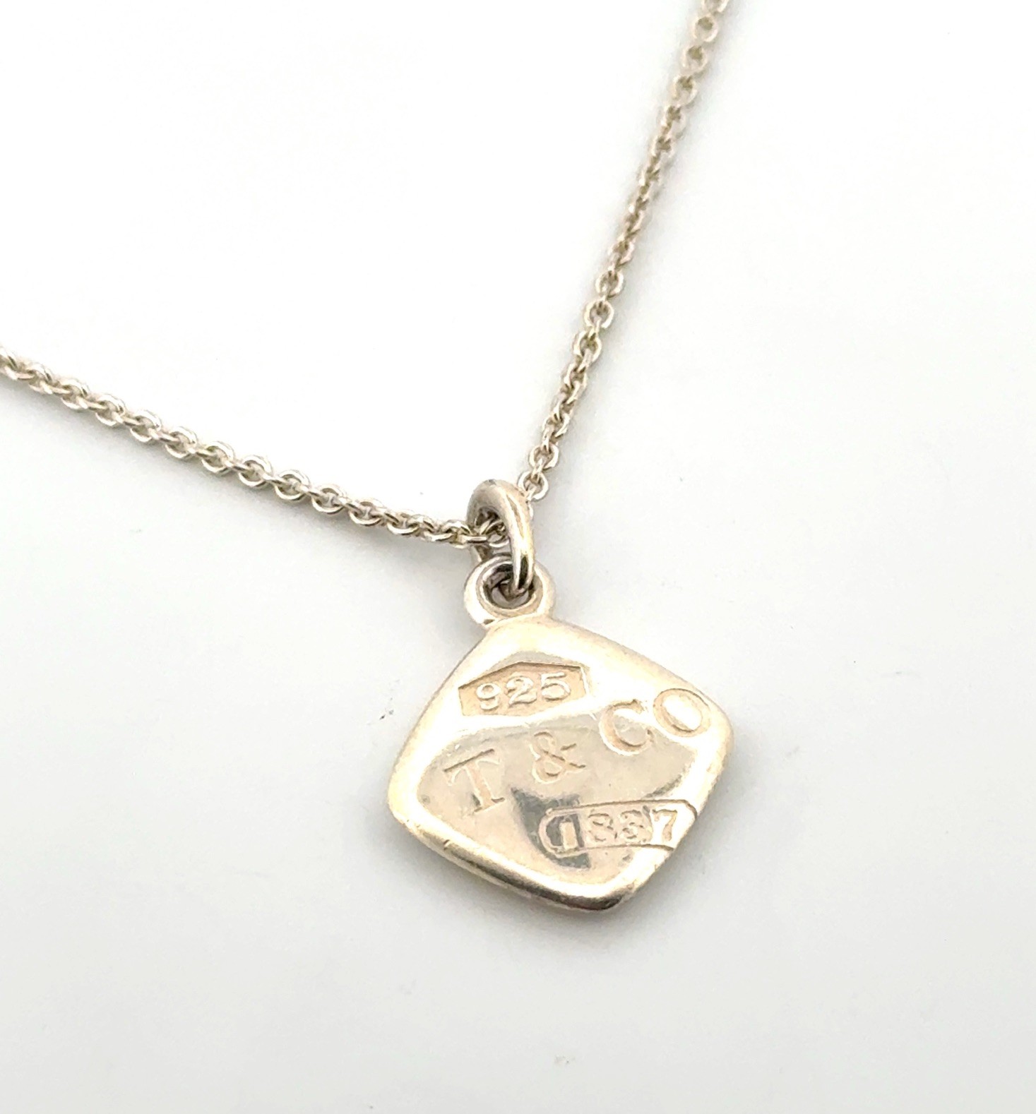 16” Tiffany & Co. 925 Sterling Silver Cushion Square Montage Pendant Necklace - Image 4