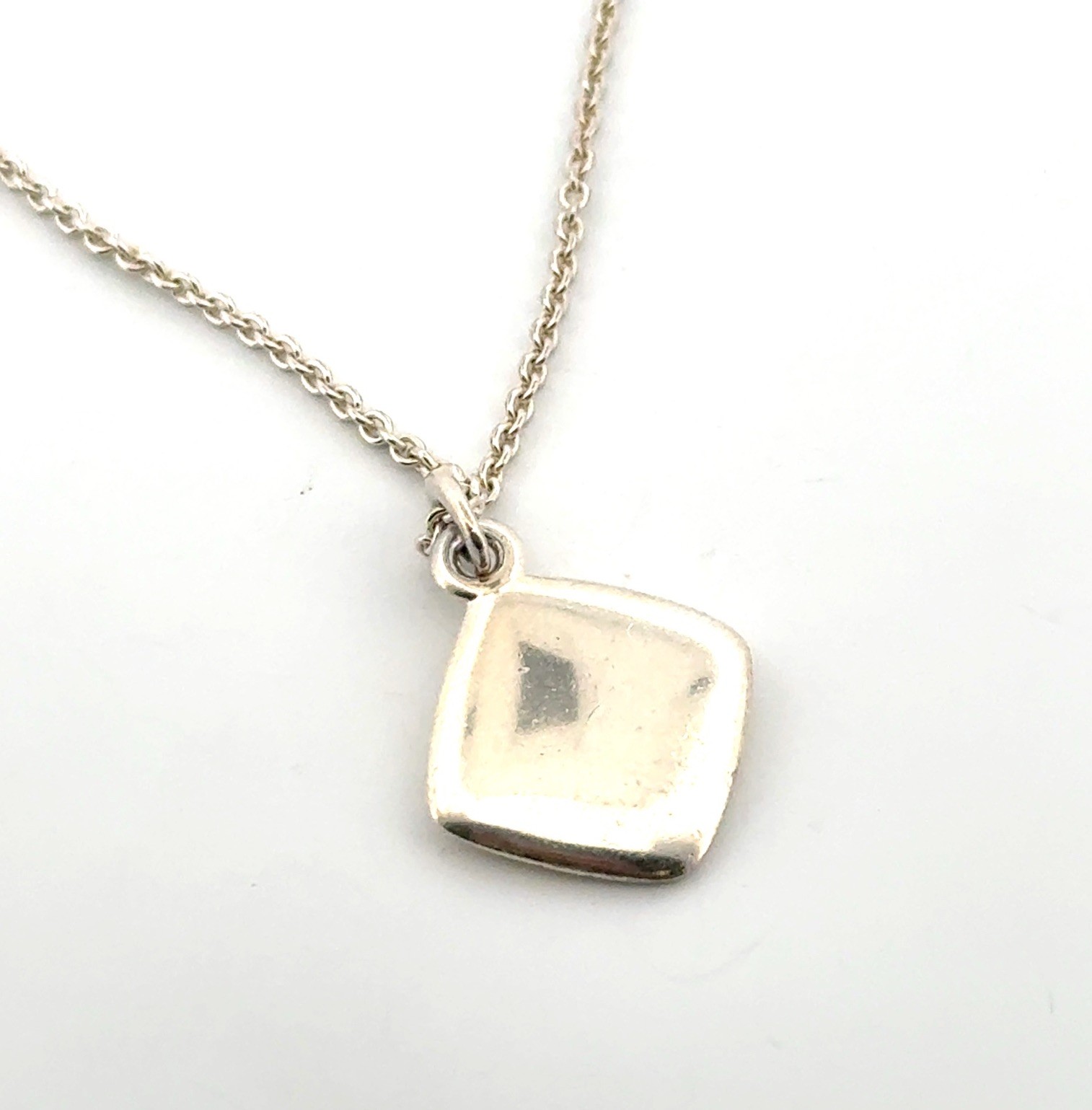 16” Tiffany & Co. 925 Sterling Silver Cushion Square Montage Pendant Necklace - Image 5