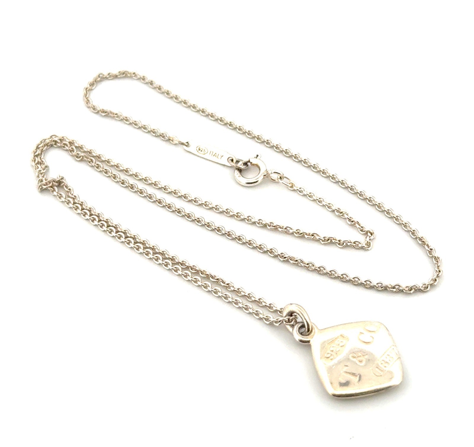 16” Tiffany & Co. 925 Sterling Silver Cushion Square Montage Pendant Necklace - Image 6