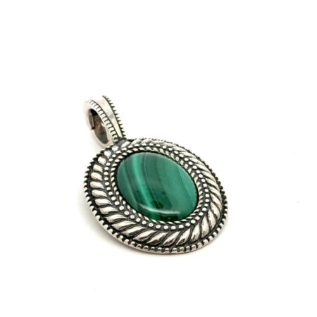 Carolyn Pollack 925 Sterling Silver Oval Green Malachite Enhancer Pendant 12.0g