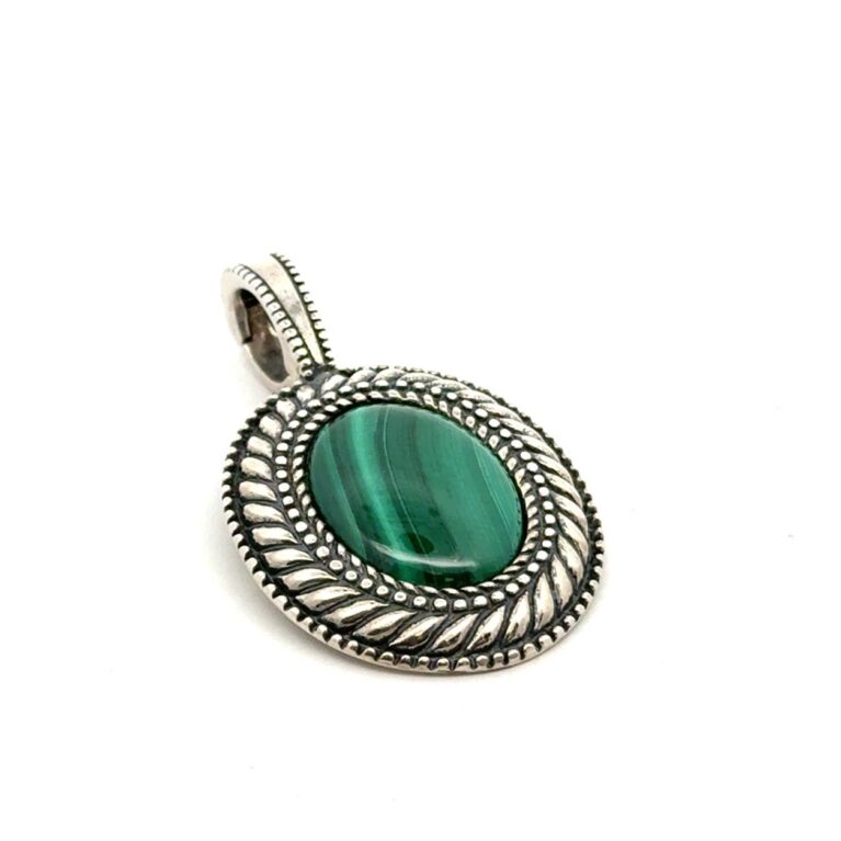 Carolyn Pollack 925 Sterling Silver Oval Green Malachite Enhancer Pendant 12.0g