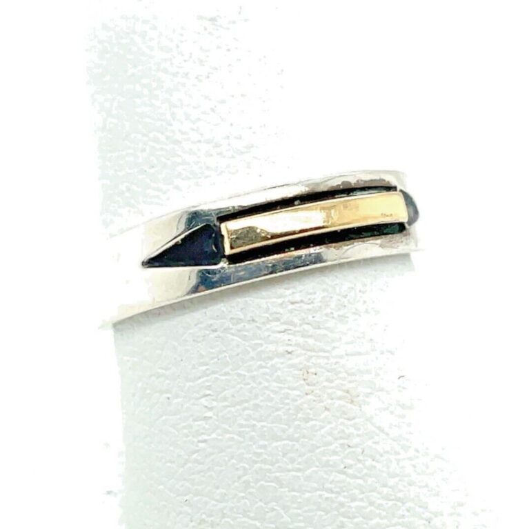 MM Rogers Studio Signed Sterling Silver & 14K Gold Band Ring Size 6.5