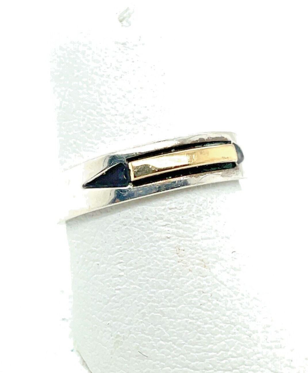 MM Rogers Studio Signed Sterling Silver & 14K Gold Band Ring Size 6.5