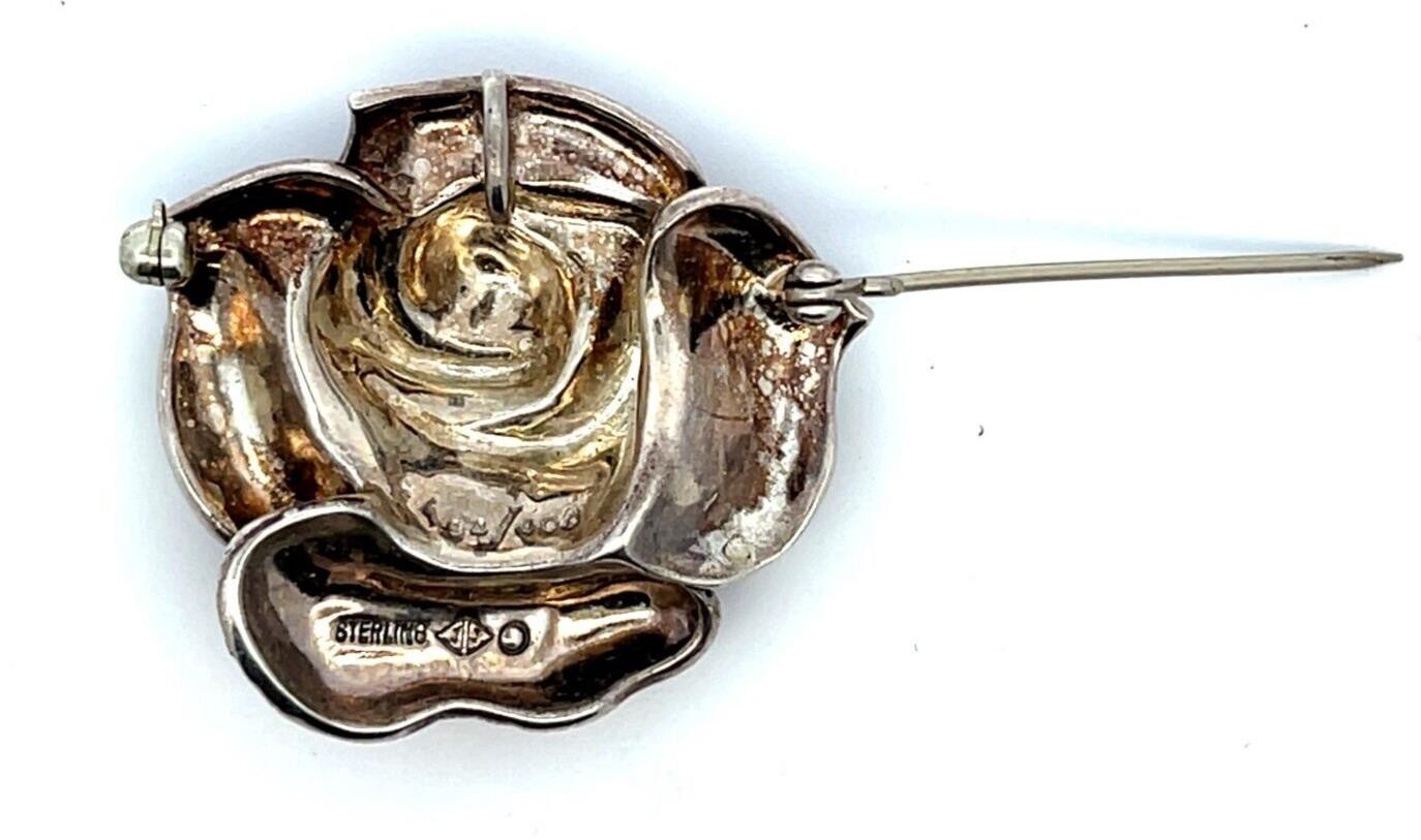 Judith Jack Sterling Silver Marcasite & Enameled Rose Brooch / Pendant 16.9 Gram - Image 7