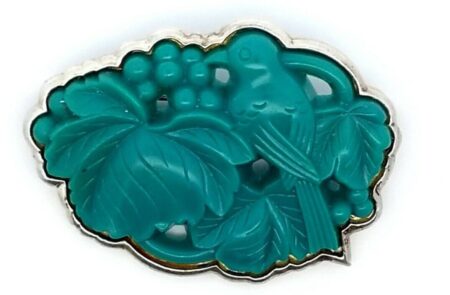 Sterling Silver Carved Lucite Bird & Berry Brooch/Pin 19.6 Grams