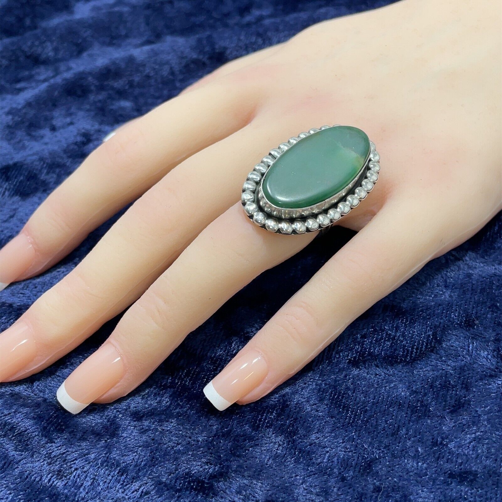 Large Green Onyx and Sterling Silver Statment Ring - Size 5 1/2