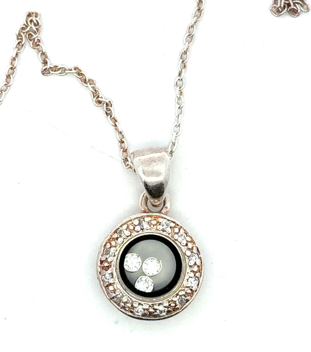 16-18” 925 Sterling Silver, Round CZ Floating Diamond/Dancing Halo Pendant, 4.7g