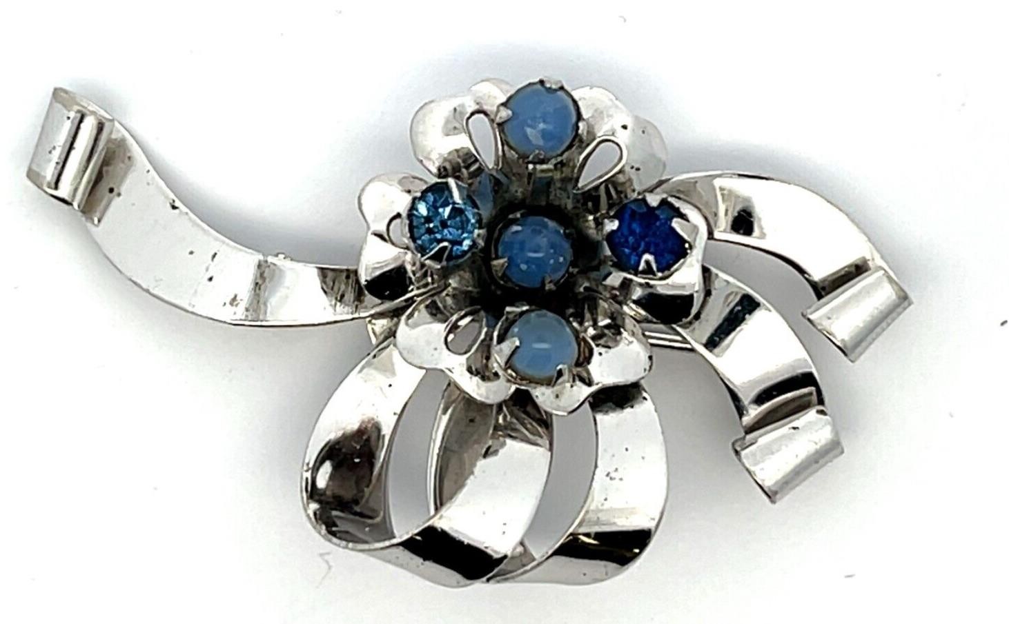 925 Sterling Silver Leo Glass Blue Stone Brooch/Pin 8.0 Grams