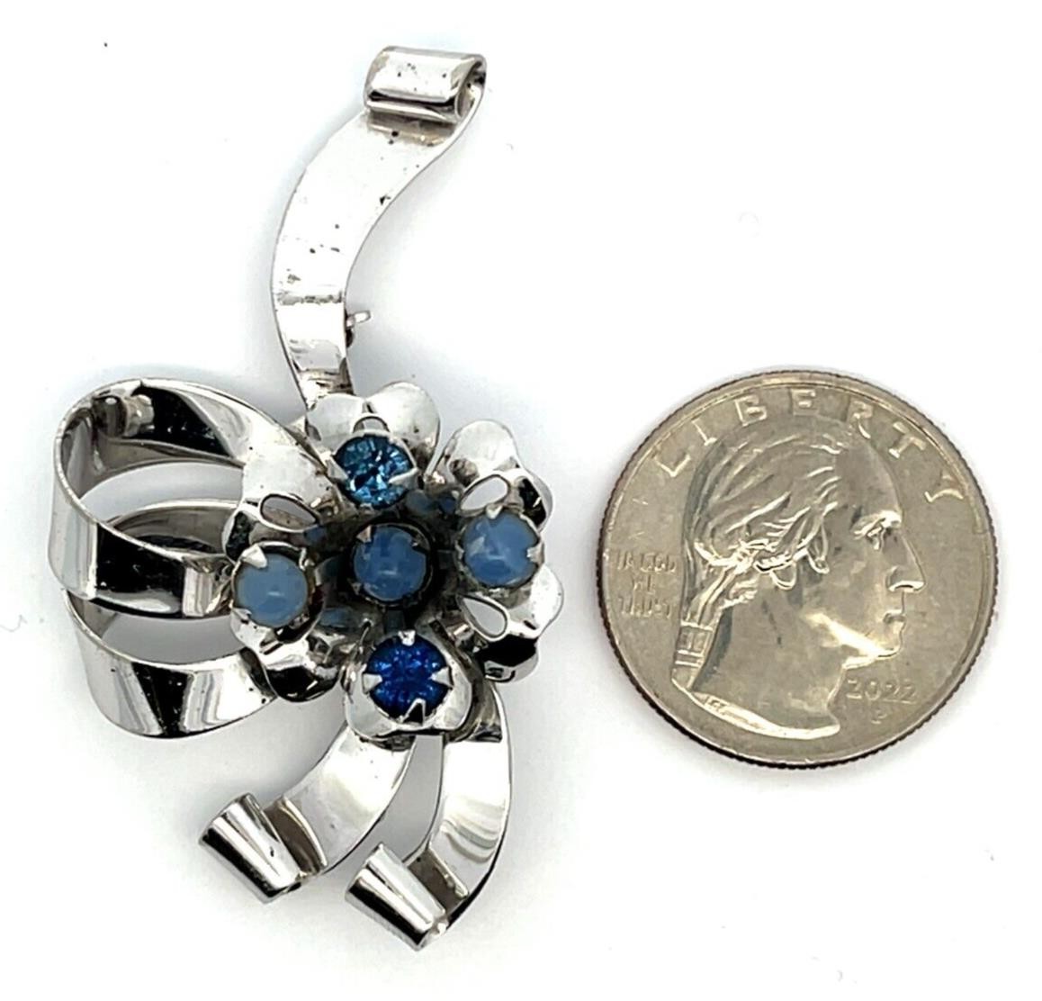 925 Sterling Silver Leo Glass Blue Stone Brooch/Pin 8.0 Grams - Image 5