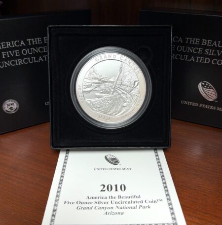 2010 America The Beautiful Arizona 5oz .999 Fine Silver Unc Round w/ Box & COA
