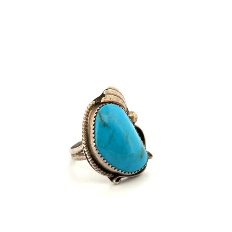 Size: 7 Navajo Kingman Turquoise 925 Sterling Silver Ring 9.3g