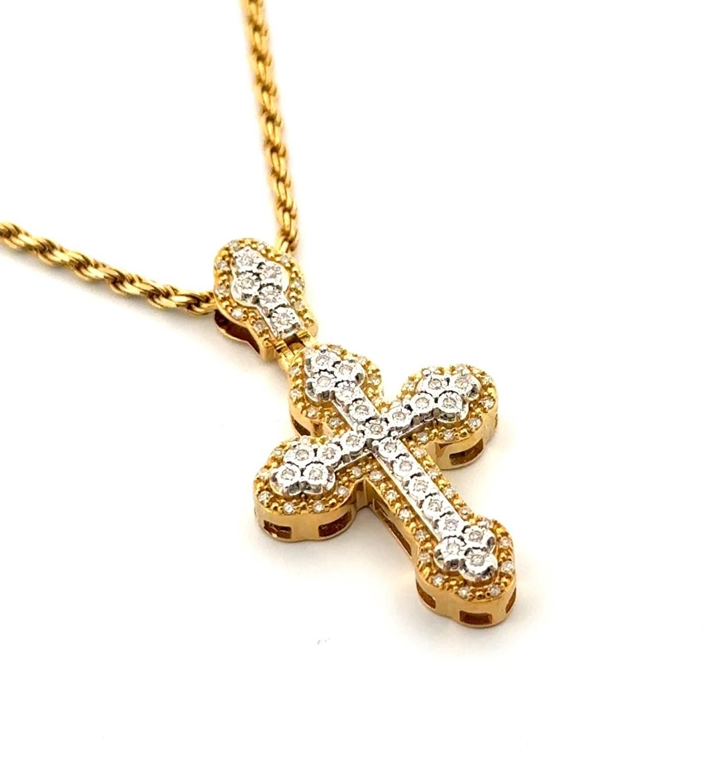 24” Gold Vermeil 925 Sterling Silver Diamond Cross Pendant Rope Chain Necklace - Image 2