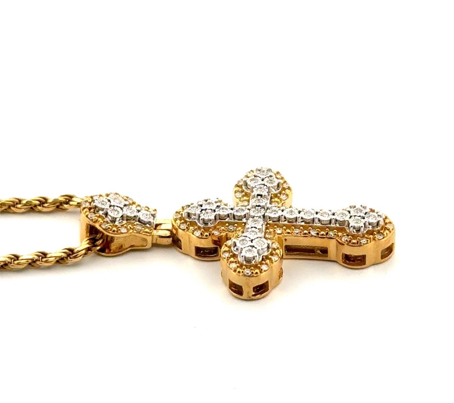 24” Gold Vermeil 925 Sterling Silver Diamond Cross Pendant Rope Chain Necklace - Image 3