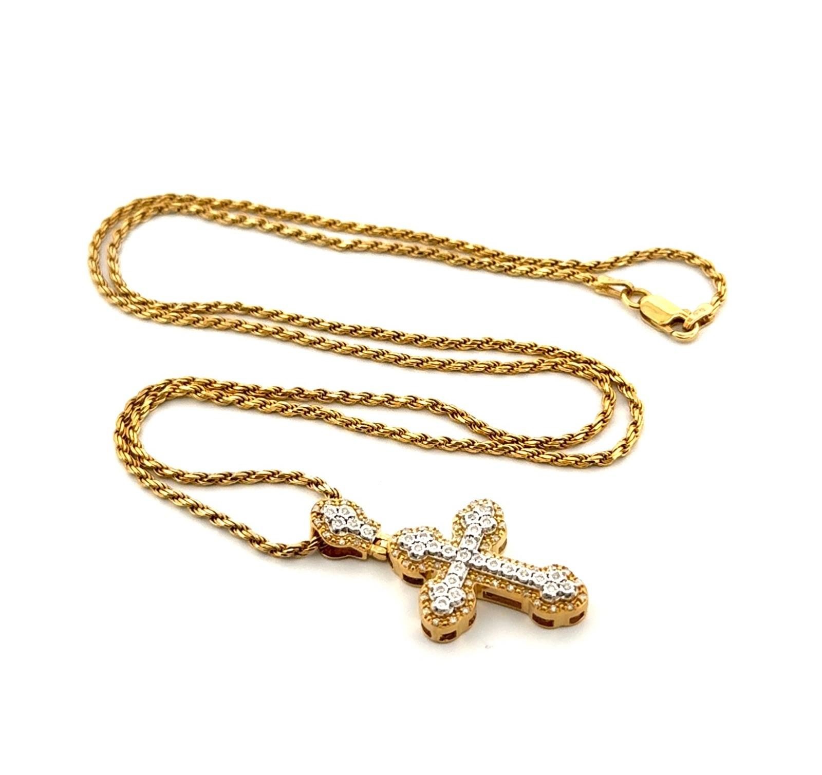 24” Gold Vermeil 925 Sterling Silver Diamond Cross Pendant Rope Chain Necklace - Image 6