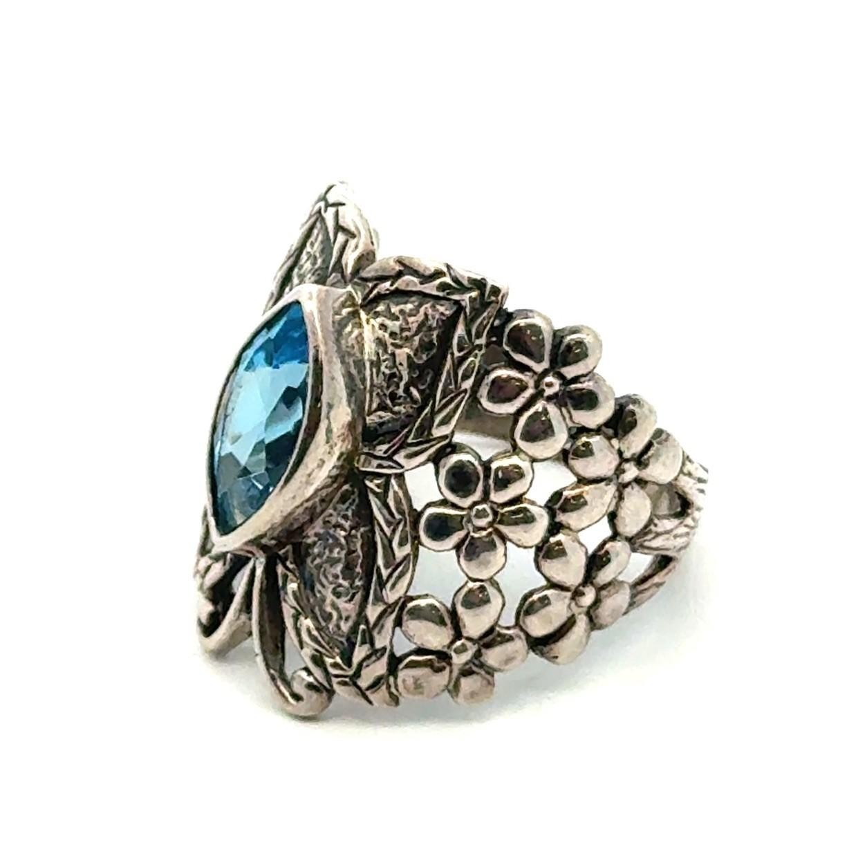 .925 Sterling Silver Butterfly Ring Marquise Shaped Blue Topaz Ring Size 10 7.2g - Image 2