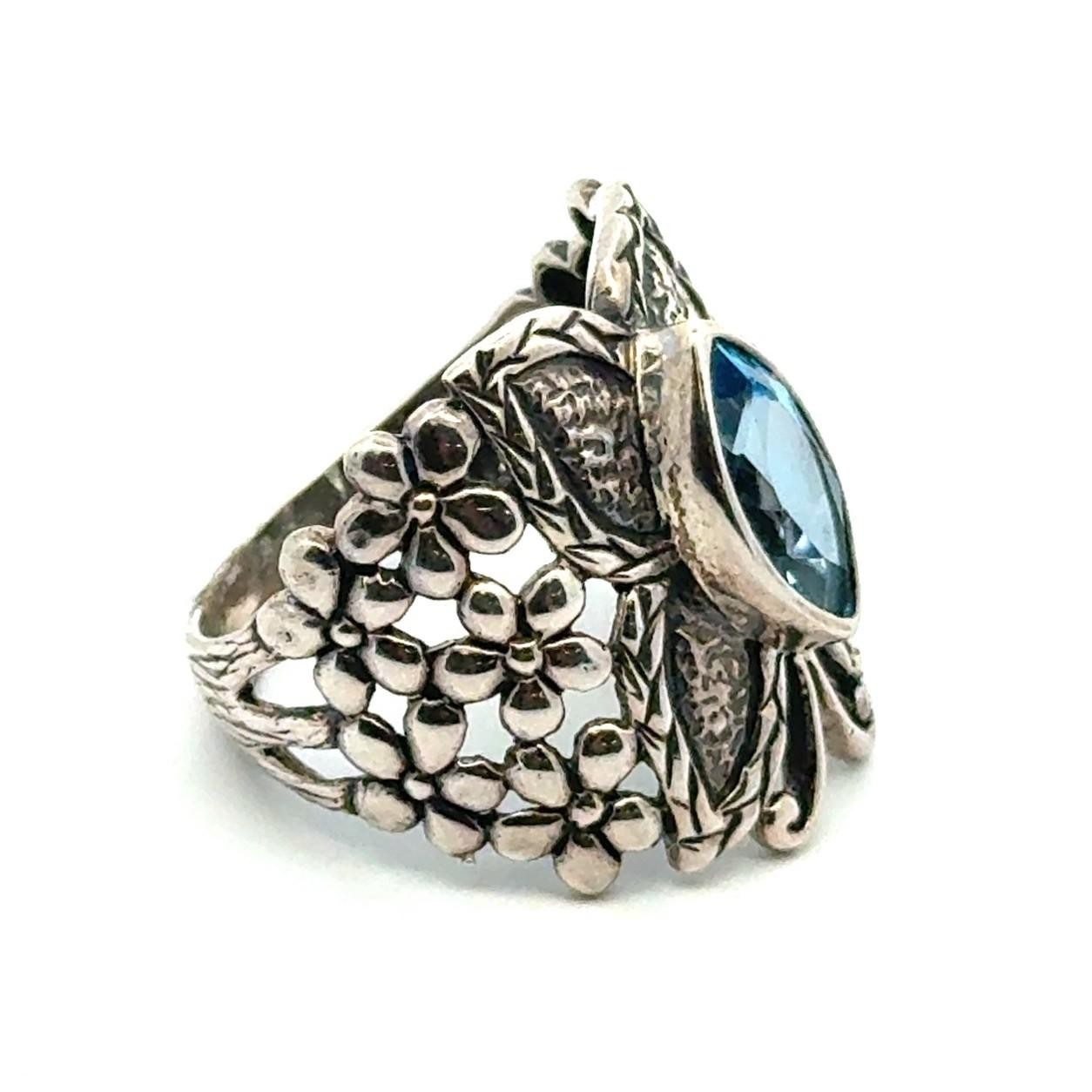 .925 Sterling Silver Butterfly Ring Marquise Shaped Blue Topaz Ring Size 10 7.2g - Image 3