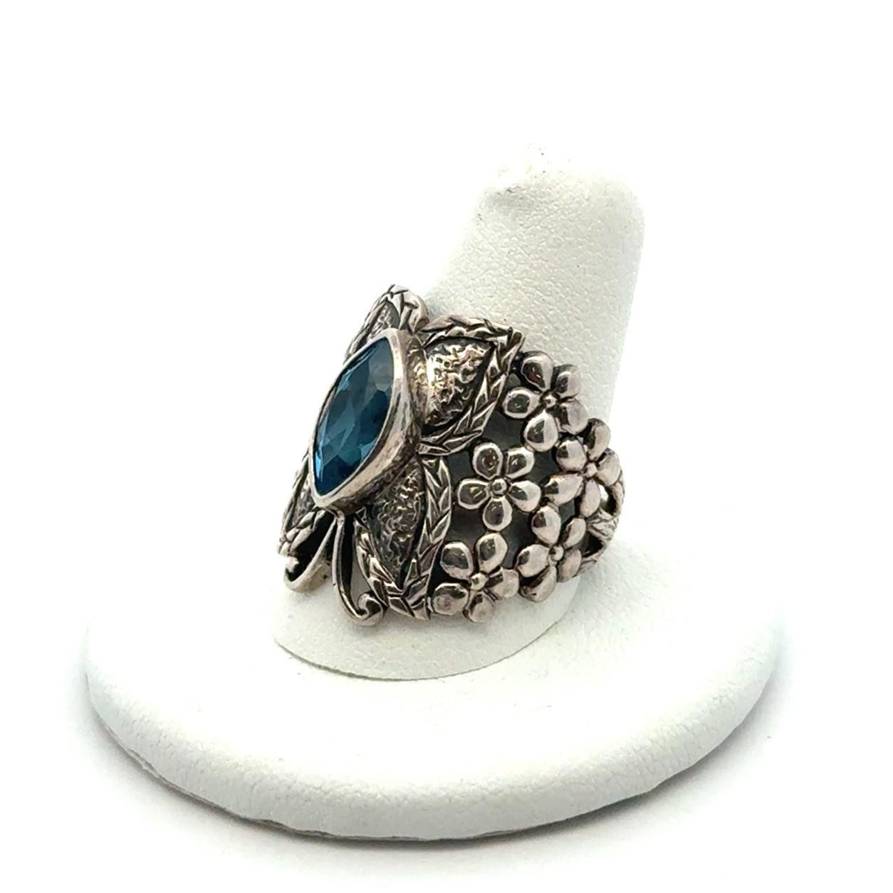 .925 Sterling Silver Butterfly Ring Marquise Shaped Blue Topaz Ring Size 10 7.2g - Image 5