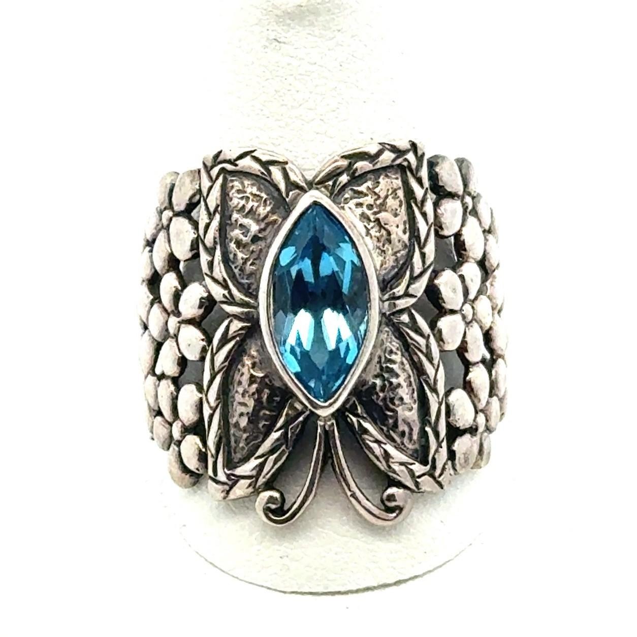 .925 Sterling Silver Butterfly Ring Marquise Shaped Blue Topaz Ring Size 10 7.2g - Image 6