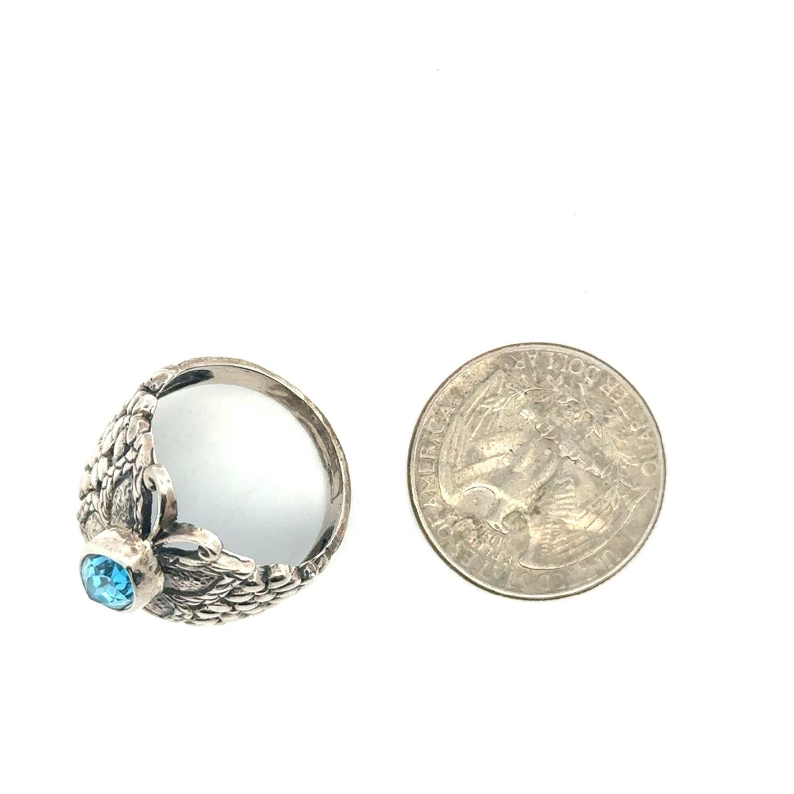 .925 Sterling Silver Butterfly Ring Marquise Shaped Blue Topaz Ring Size 10 7.2g - Image 10