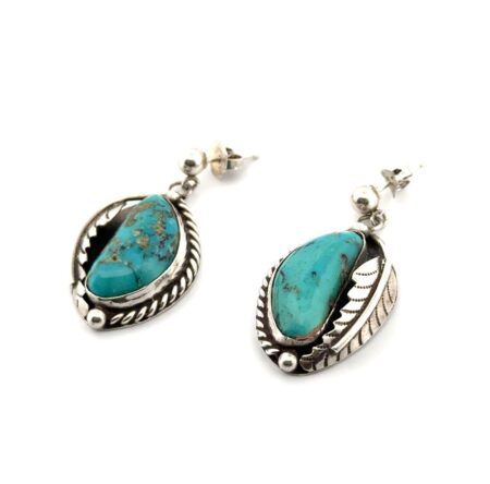 Native American 925 Sterling Silver Turquoise Dangle Earrings 9.7g