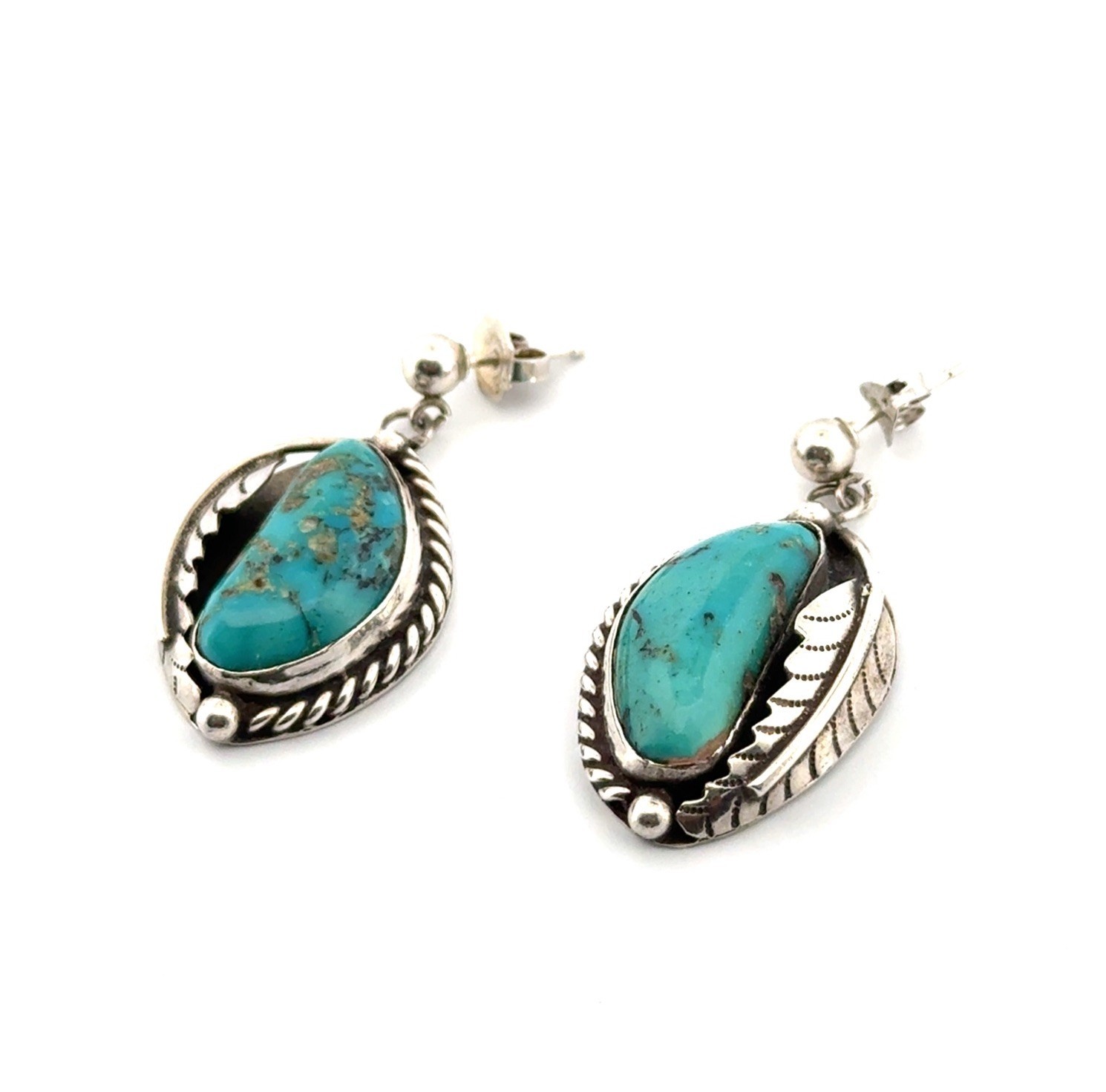Native American 925 Sterling Silver Turquoise Dangle Earrings 9.7g