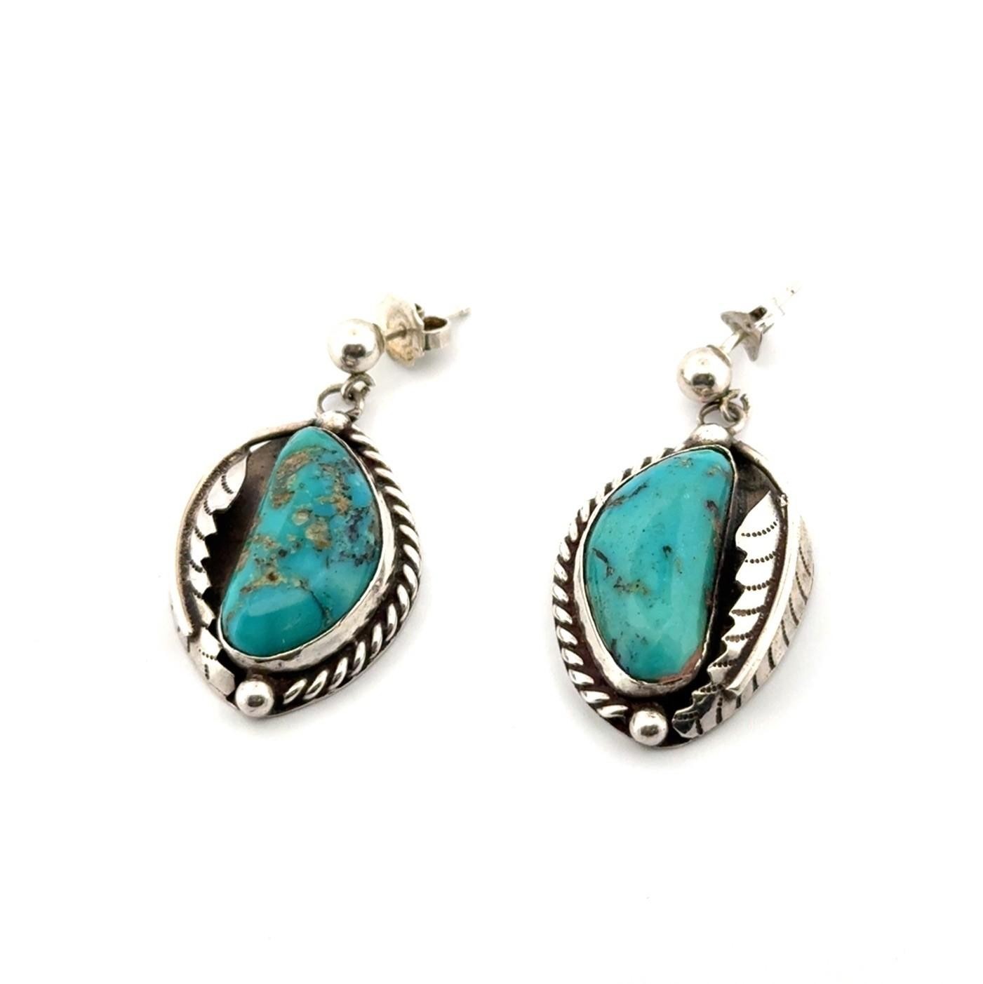 Native American 925 Sterling Silver Turquoise Dangle Earrings 9.7g - Image 2