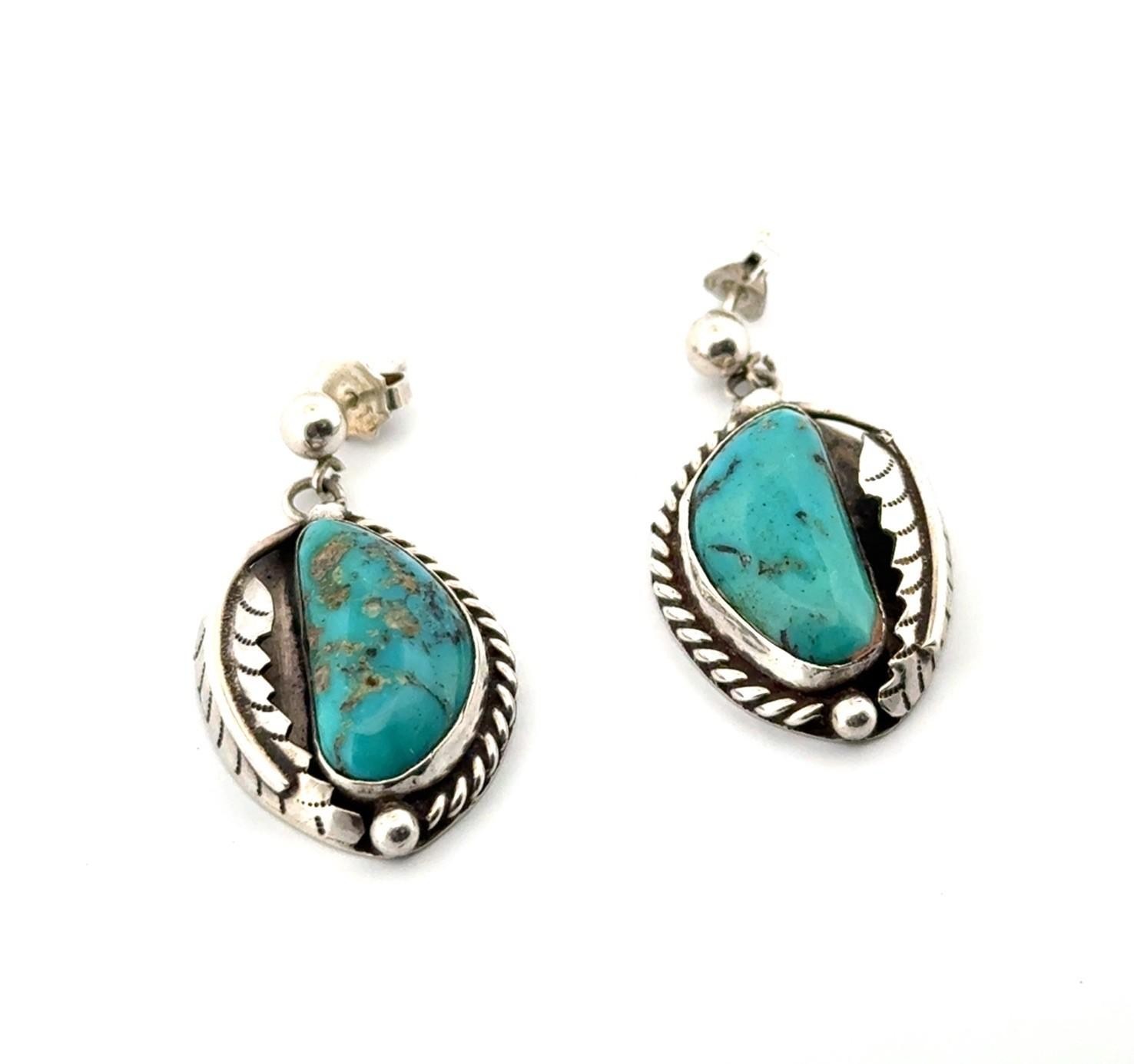 Native American 925 Sterling Silver Turquoise Dangle Earrings 9.7g - Image 3