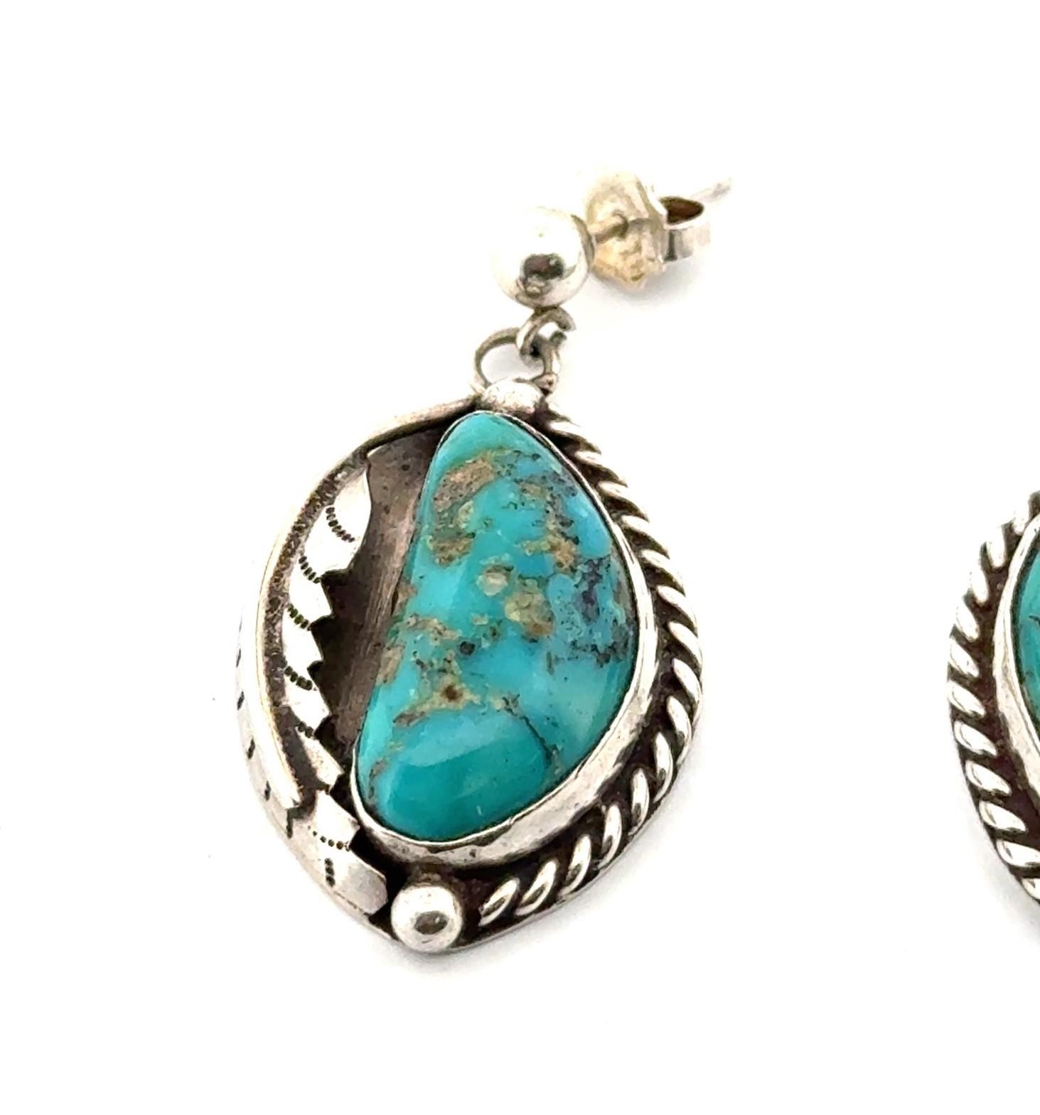 Native American 925 Sterling Silver Turquoise Dangle Earrings 9.7g - Image 4