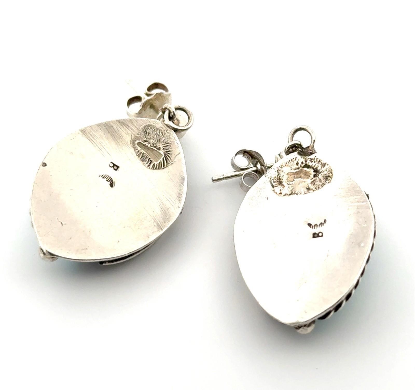 Native American 925 Sterling Silver Turquoise Dangle Earrings 9.7g - Image 6