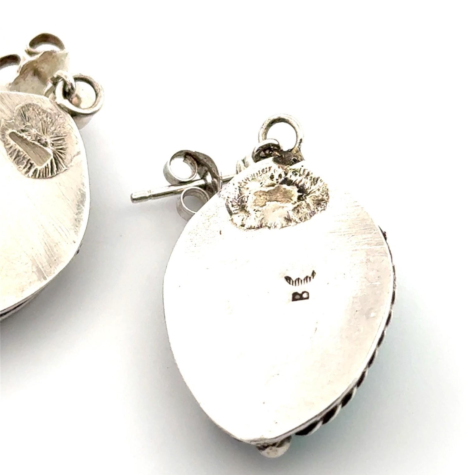 Native American 925 Sterling Silver Turquoise Dangle Earrings 9.7g - Image 8