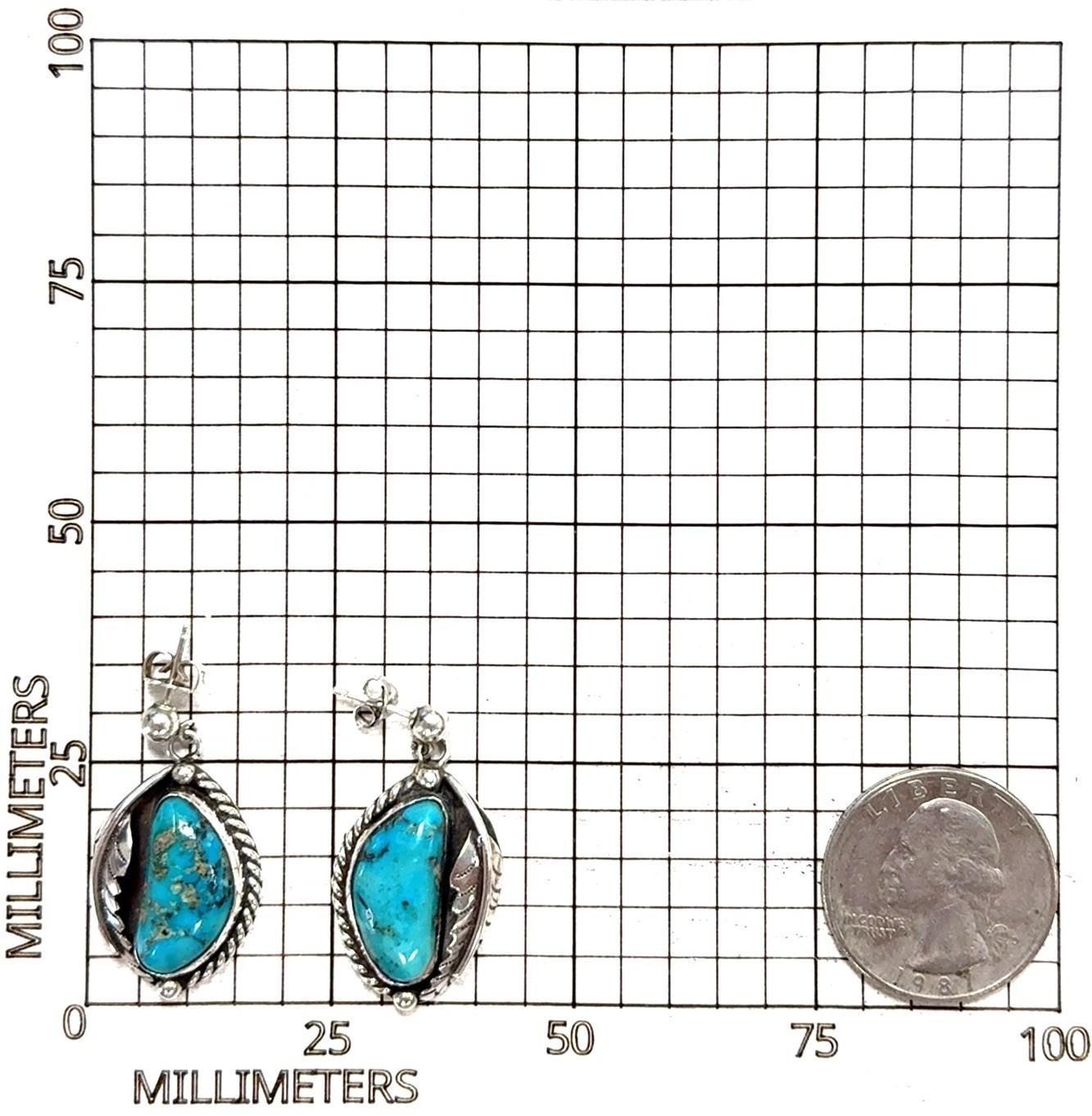 Native American 925 Sterling Silver Turquoise Dangle Earrings 9.7g - Image 9
