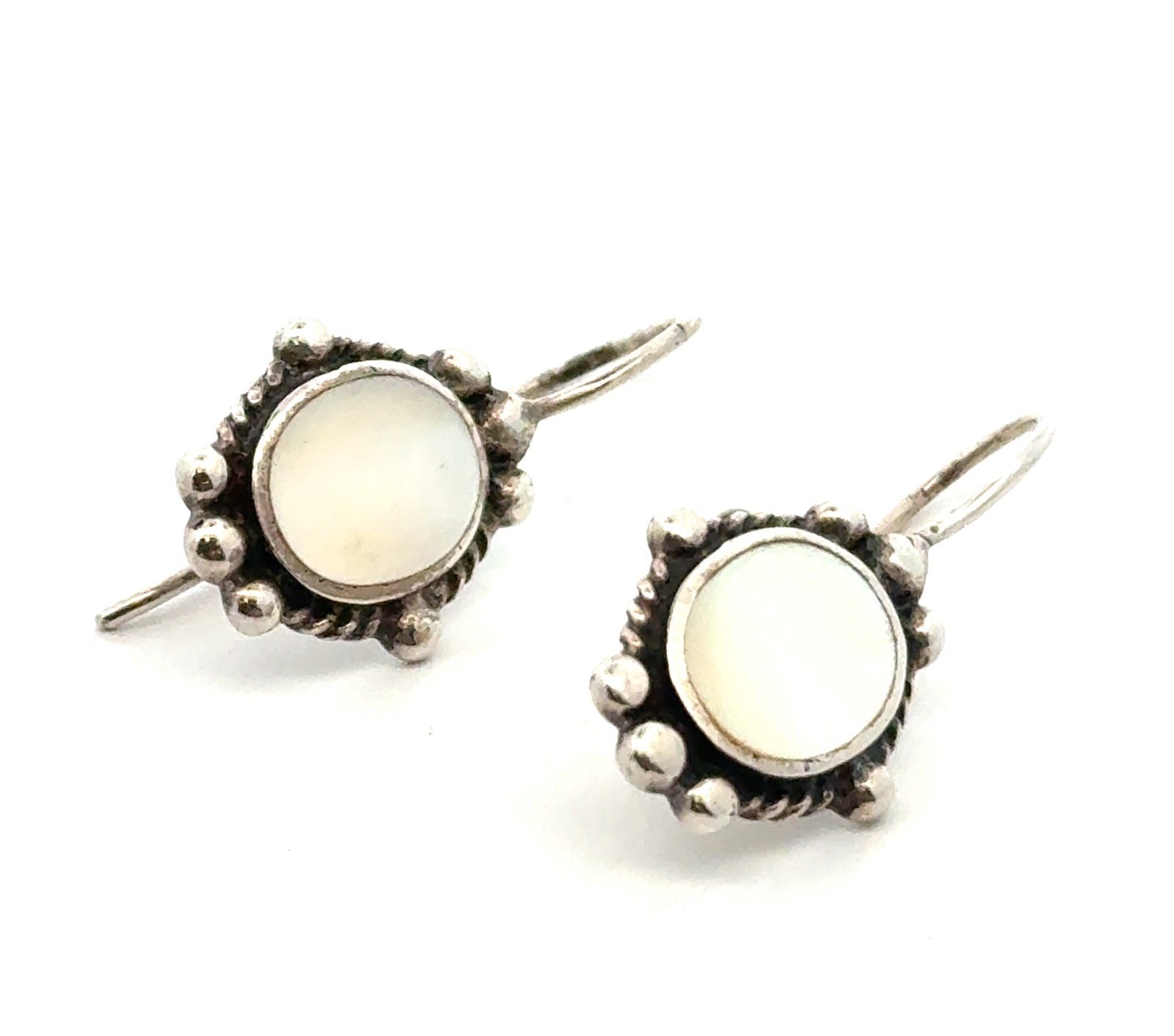 .925 Sterling Silver “PD” Mother of Pearl Earrings, 3.9g