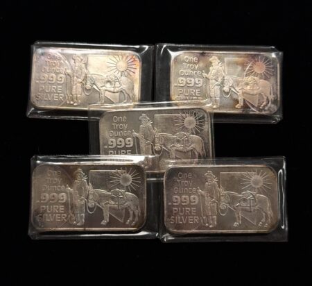 Lot of (5) - Nevada The Silver State 1oz .999 Fine Silver Art Bars in Sleeves