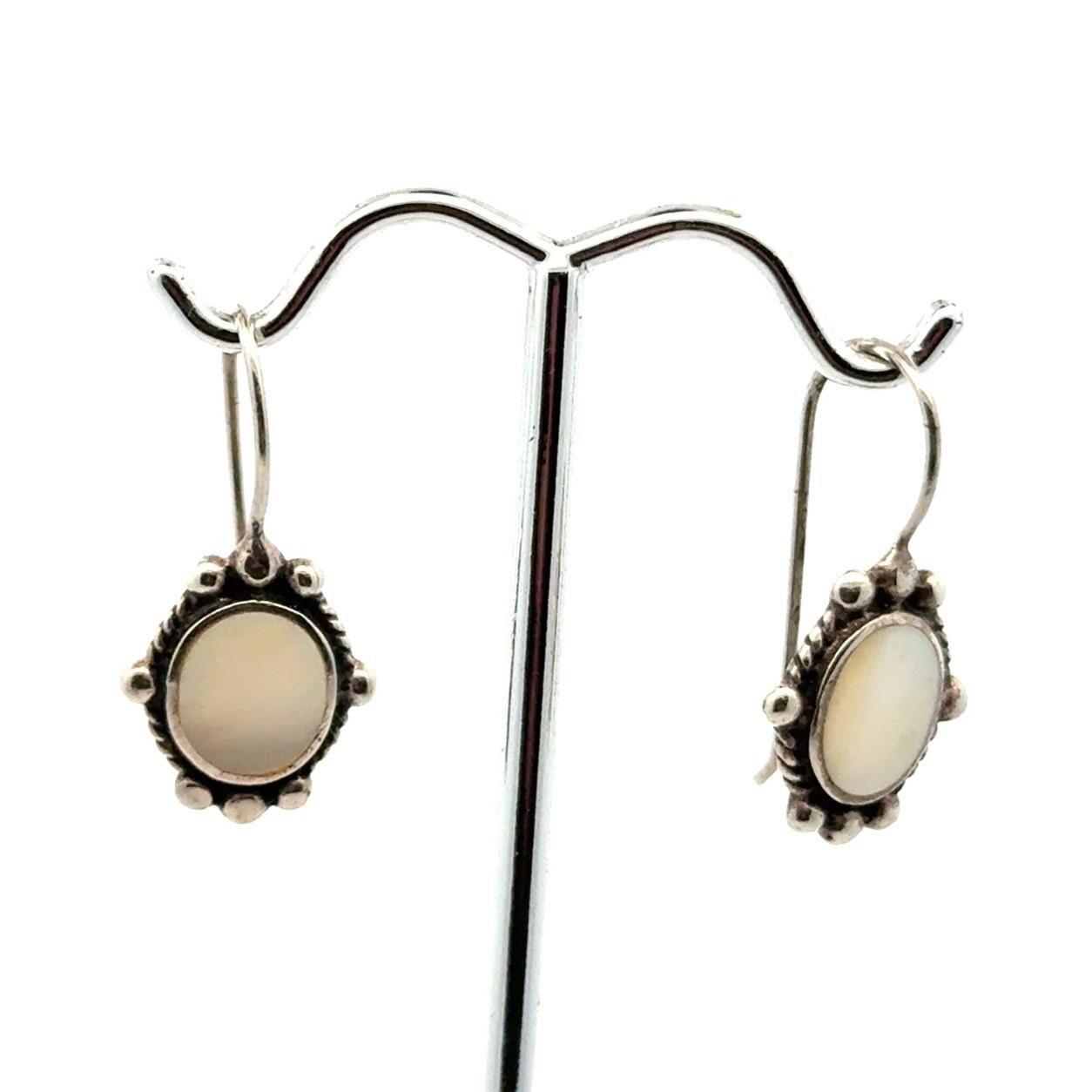 .925 Sterling Silver “PD” Mother of Pearl Earrings, 3.9g - Image 2