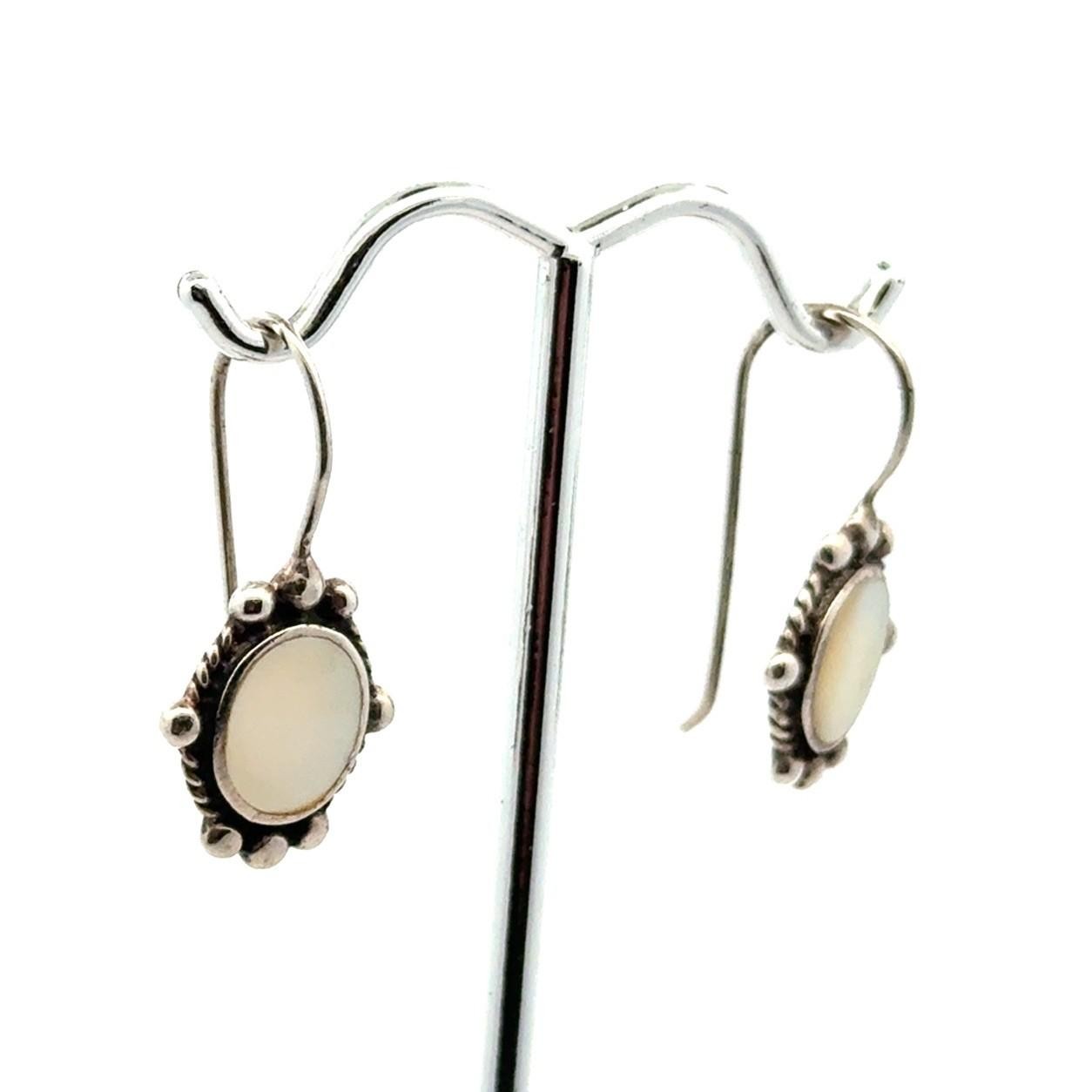 .925 Sterling Silver “PD” Mother of Pearl Earrings, 3.9g - Image 3