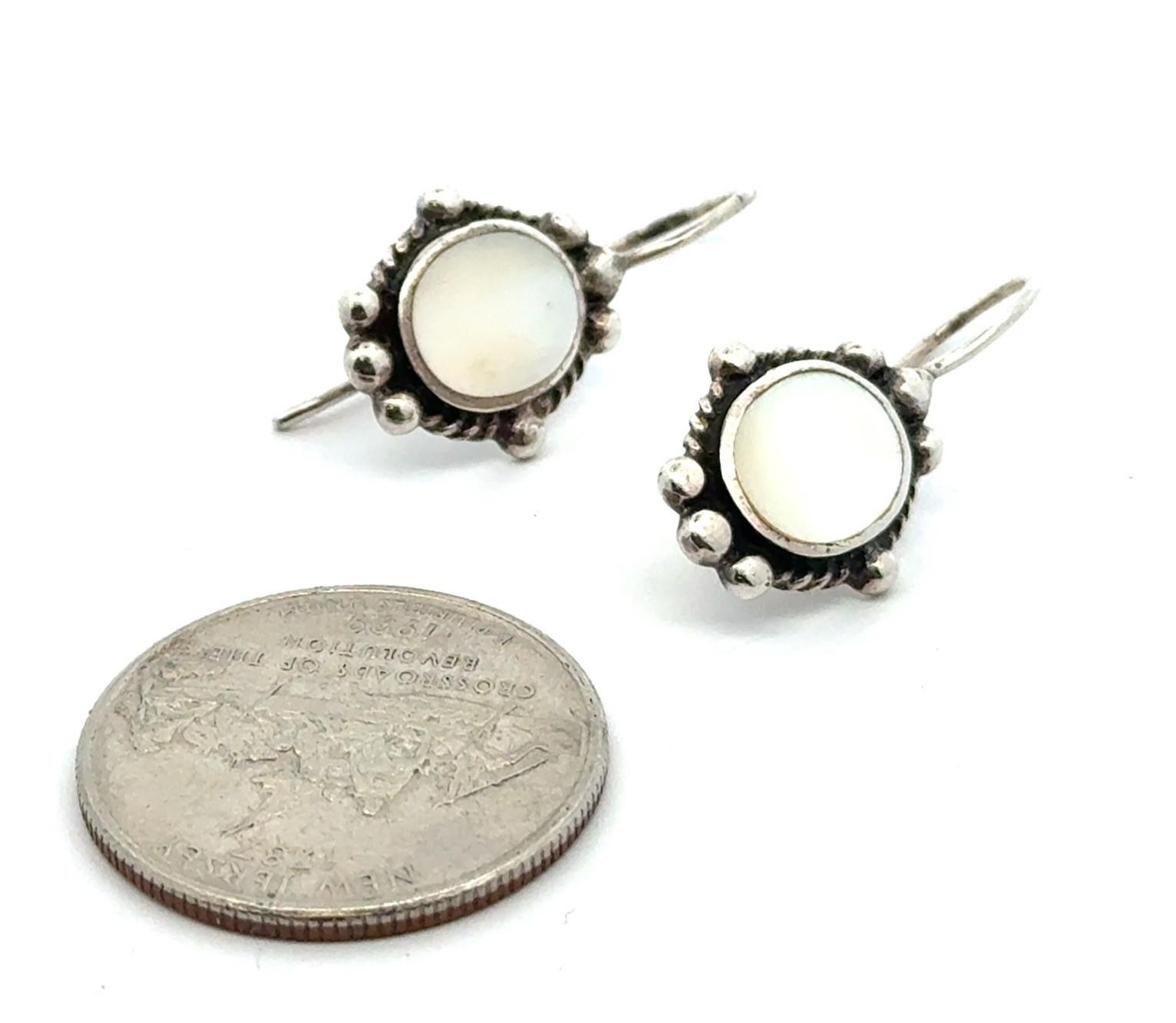 .925 Sterling Silver “PD” Mother of Pearl Earrings, 3.9g - Image 4