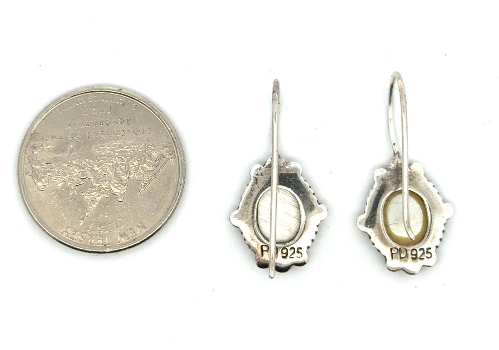 .925 Sterling Silver “PD” Mother of Pearl Earrings, 3.9g - Image 6