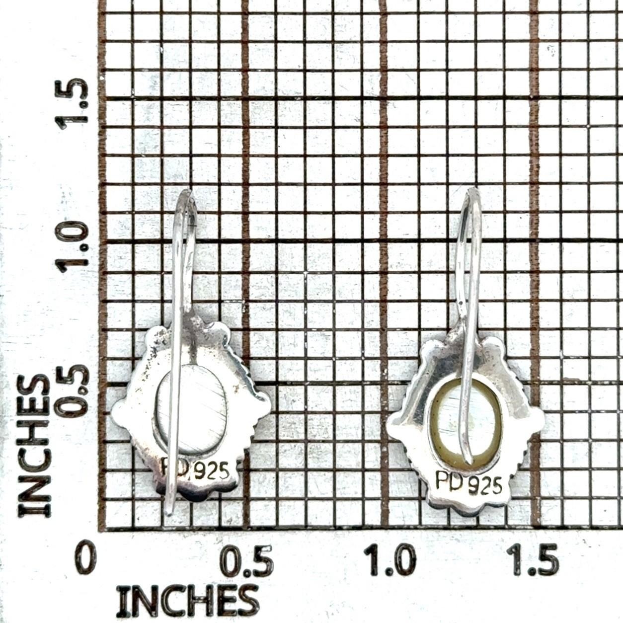 .925 Sterling Silver “PD” Mother of Pearl Earrings, 3.9g - Image 7