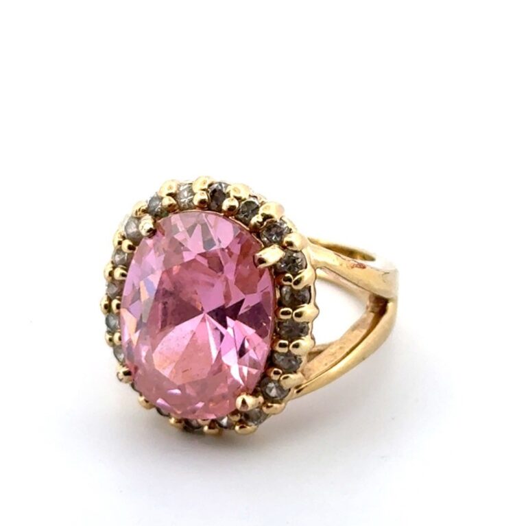 Size: 6.25 JBK 18k Gold Plated 925 Sterling Silver Pink & White CZ Ring 11.5g